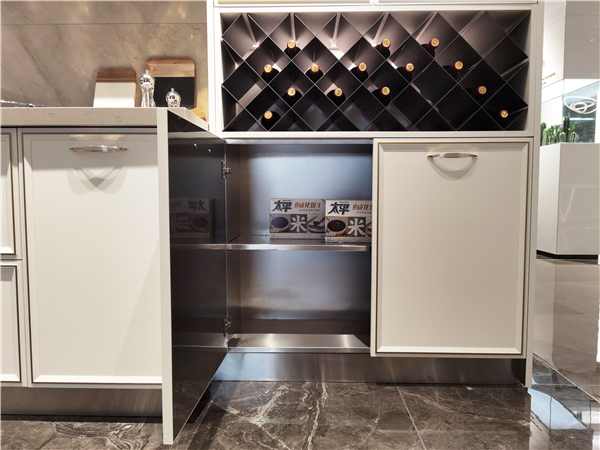 stainless cabinet white